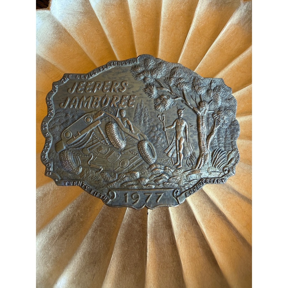 Vintage 1977 Jeepers Jamboree 25th Anniversary Jeep Belt Buckle Rubicon England
